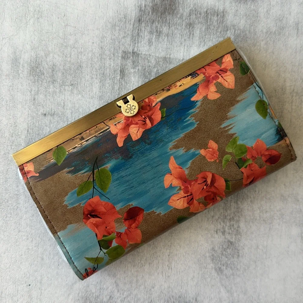 PATRICIA NASH Leather Cauchy Framed Wallet W Push Lock Closure French Riviera